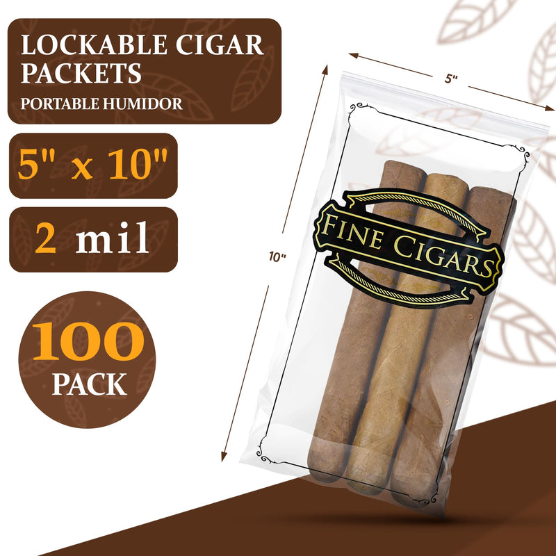 [Australia] - APQ Clear Cigar Bags Plastic, 5 x 10 Inches. 100 Pack Clear Plastic Cigar Bags with Zipper Closure. Durable 2 Mil Cigar Plastic Sleeve. Resealable Cigar Bag for Storing, Packing Cigars 5" x 10" / 2 mil / 100 Pack 