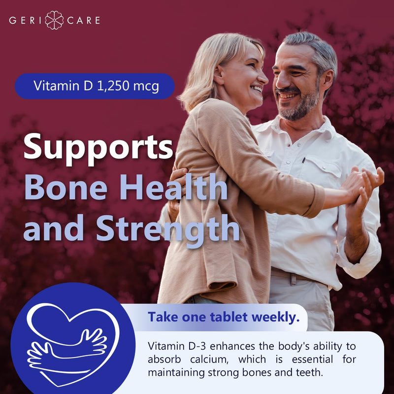 GeriCare Vitamin D 1,250mcg (50,000 IU) High Potency, Supports Bone Density, Muscle Health, Immune Function, and Calcium Absorption, Once-A-Week Dietary Supplement, 12 Count (Pack of 1) 12 Count (Pack of 1)