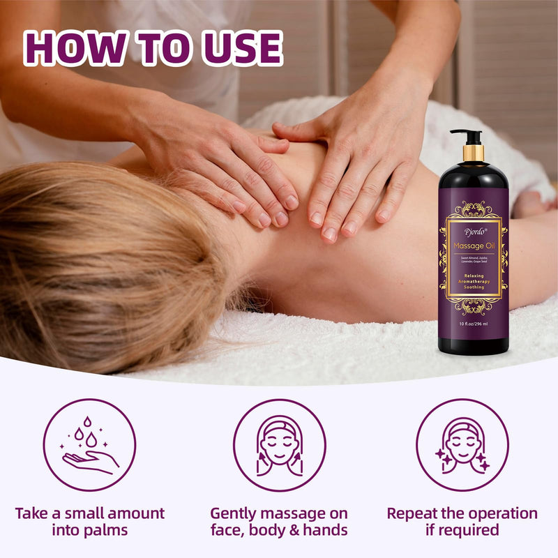 [Australia] - Aromatherapy Lavender Massage Oil, 10 fl oz Relaxing Massage Oil for Massage Therapy with Grape Seed, Sweet Almond & Jojoba, Spa Quality Oils for Soothing, Calming 10 Fl Oz (Pack of 1) 