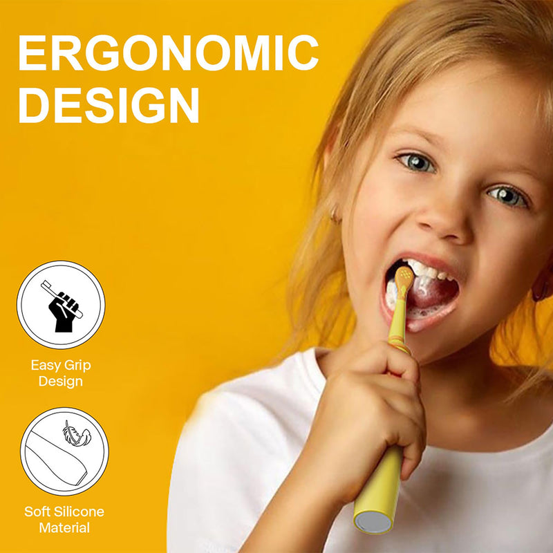 [Australia] - KIWIBIRD Kids Electric Toothbrush for Ages 3–10 | Toddler Sonic Toothbrush with 4 Modes & Soft Silicone Bristles | 2-Min Timer Pressure Sensor | 45-Day Rechargeable Battery | IPX8 Waterproof (Yellow) Yellow 