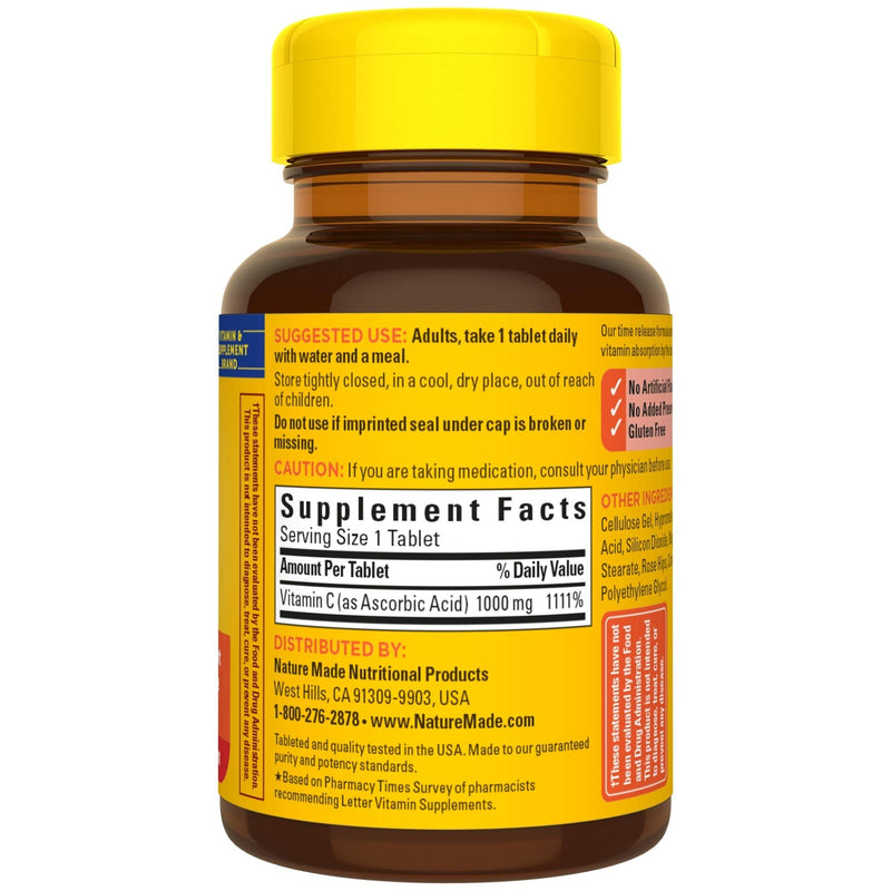 Nature Made Vitamin C 1000 mg Time Release Tablets with Rose Hips, 60 Count to Help Support the Immune System (Pack of 2)