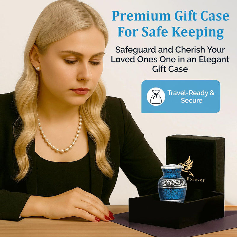 [Australia] - Graceful Small Urns for Human Ashes Keepsake – Elegant Cremation Urn – Tiny Urn Keepsakes for Women – Mini Urns for Ashes for Cherished Memories (Blue, Set of 4) Blue 