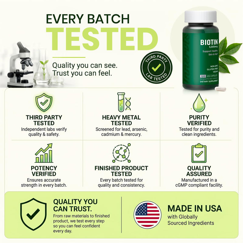 High Potency Biotin 5000mcg – Supports Hair, Skin & Nail Health, 120 Veggie Capsules