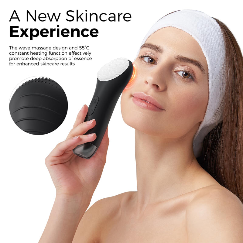 [Australia] - Facial Cleansing Brush Face Scrubber - Rechargeable Electric Face Cleansing Brush with 4 LED Gentle Light Liquid Silicone Modes Exfoliator,IPX7 Waterproof Ideal Gift for Men and Women-Black Black 