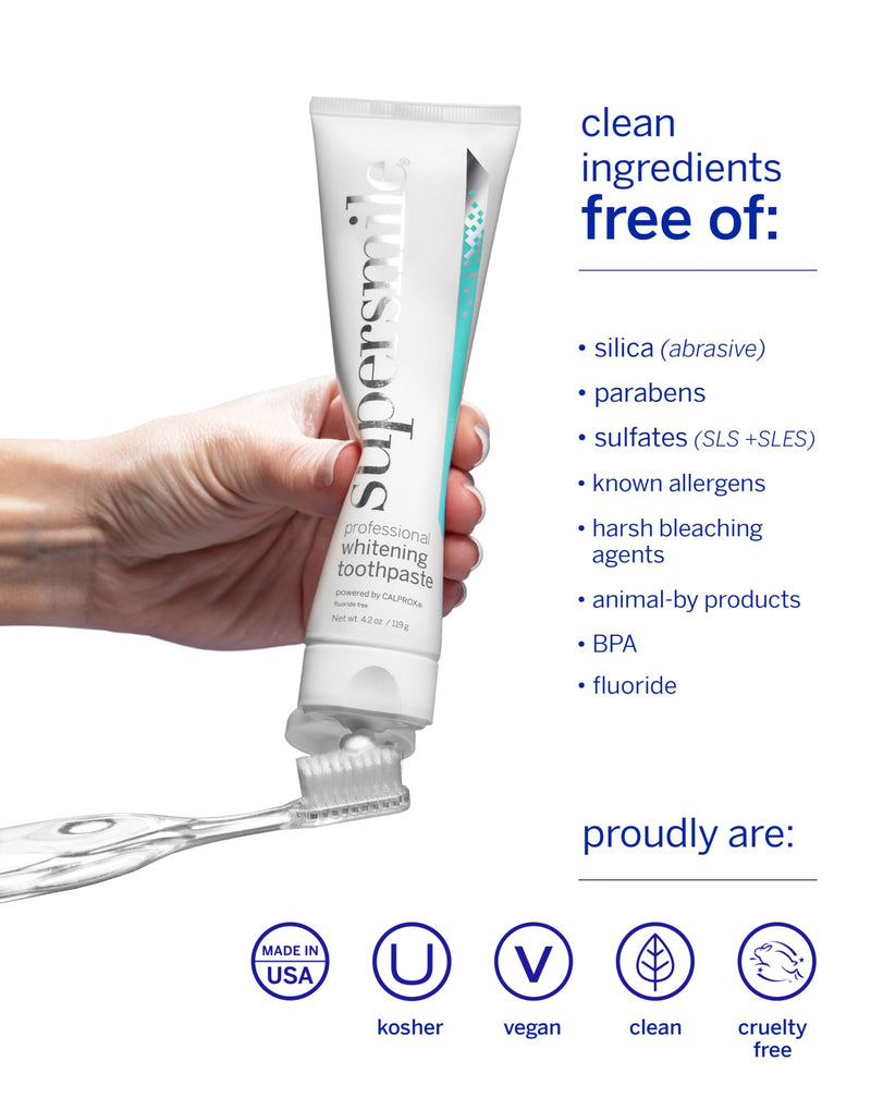 [Australia] - Supersmile Professional Teeth Whitening Toothpaste - Fluoride Free for Visibly Brighter Smile - Whitens up to 6 Shades Original Mint Flouride Free 4.2 Ounce (Pack of 1) 