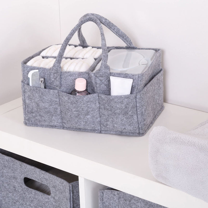 [Australia] - Sammy & Lou Collapsible Light Gray Felt Storage Caddy, Divided Design To Keep Diapers, Wipes And Changing Items Organized, Two Handles, 12 in x 6 in x 8 in 