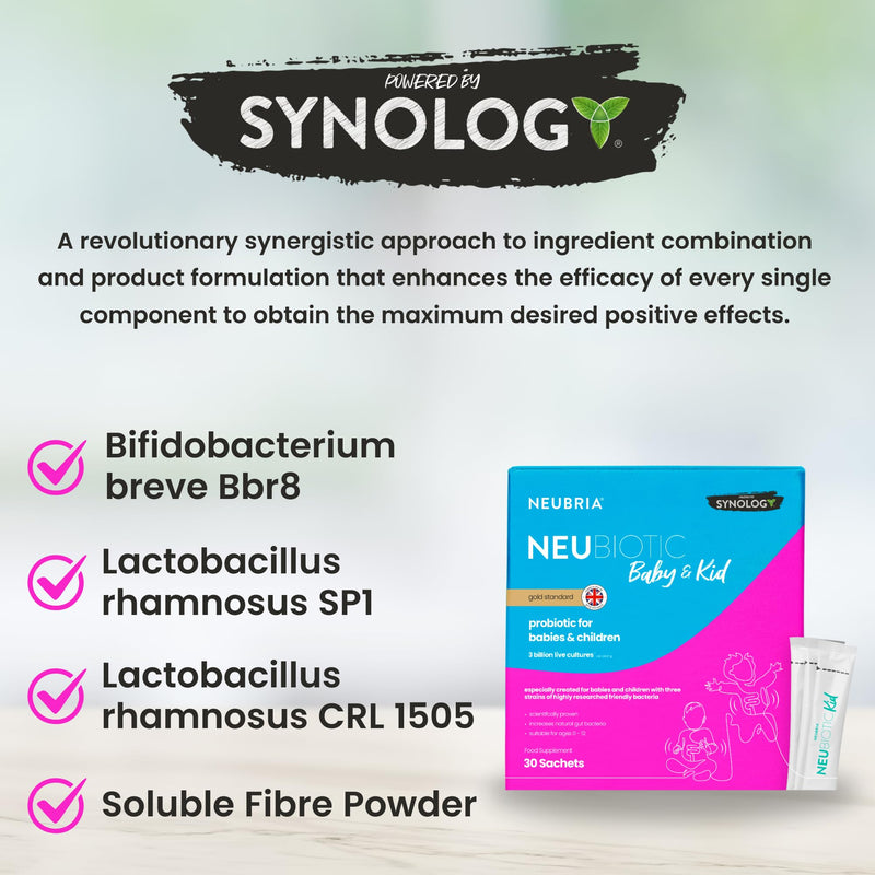 NEUBRIA NEUBIOTIC Baby & Kid Probiotic + Prebiotic Sachets – Lactobacillus & Bifidobacterium with FOS Fibres, Supports Digestive Balance & Gut Microbiome - UK Made - 30 Sachets