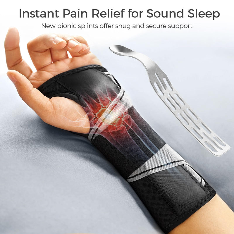 FREETOO Wrist Support Brace Left Hand for Tendonitis, Sprained Wrist, Strain, Pain Relief Wrist Splint for Carpal Tunnel, Arthritis, Wrist Immobilizer Fit Women and Men for Sleeping (S/M, Black/Grey) Left-Gray/Black S/M