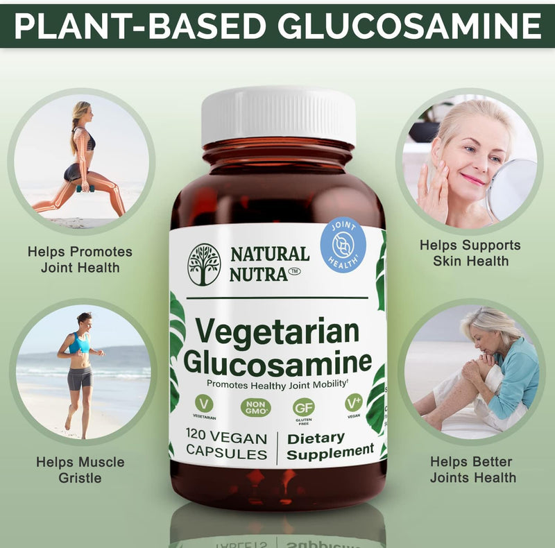 [Australia] - Natural Nutra Vegan and Vegetarian Glucosamine Hydrochloride for Men and Women, Kosher, Shellfish Free, Plant Based, Joint Support Supplement, Helps Joints Health & Mucles Gristle, 750mg, 120 Capsules 120 Count (Pack of 1) 