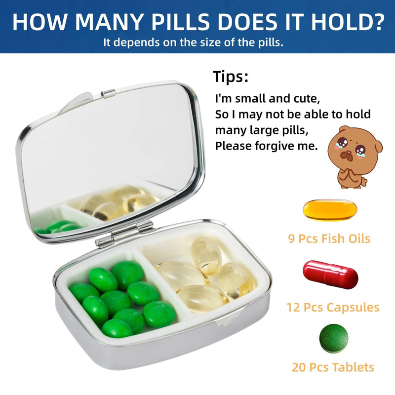 Pocket Pharmacy Bling 2 Compartment Medicine Organizer Small Cute Pill Container Travel Pill Box Case for Purse Square Vitamin Holder for Pocket(Silver) Silver