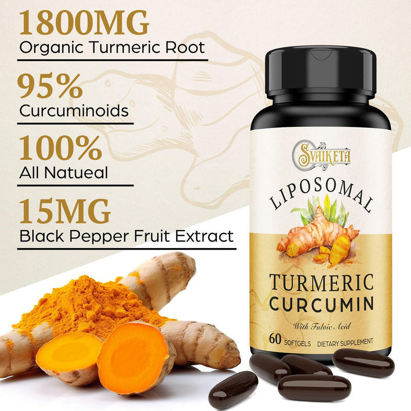 [Australia] - Liposomal Turmeric Curcumin Supplement - 2000mg, 95% Curcuminoid Extract with Piperine - 60 Softgels (2 Bottle) 60 Count (Pack of 2) 