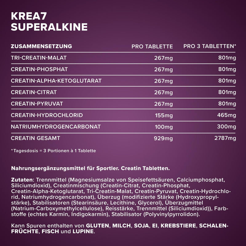 [Australia] - IronMaxx Krea7 Superalkaline Creatine Tablets - 180 pieces | High-dose 7-component formula | Vegan & sugar-free, neutral in taste, 180 pieces (pack of 1) 