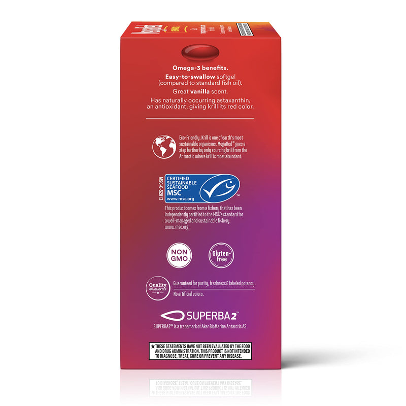 MegaRed Antarctic Krill Oil 500mg Omega 3 Fatty Acid Supplement, Extra Strength EPA & DHA Krill Oil Softgels (90cnt Box), Astaxanthin, Heart Health Supplement with No Fish Oil Aftertaste | Antioxidant Astaxanthin, Phospholipids, EPA & DHA, Heart Suppor...