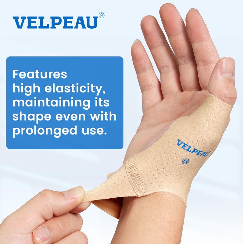 [Australia] - Velpeau Thumb Compression Sleeve for Tendonitis (Pack of 2), Seamless Technology, Gloves Wraps for Arthritis Pain Relief for Women & Men, Splint Liner, Fits Both Hands (Khaki, Short Version, M) Medium Short Version-Khaki 