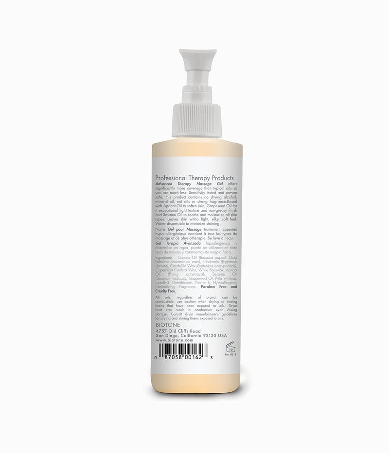 [Australia] - BIOTONE Advanced Therapy Massage Gel, Smooth, Silky Glide Without the Oil Feel, Ideal Workability, Nut-Oil Free, Hypoallergenic 8 Fl Oz (Pack of 1) 
