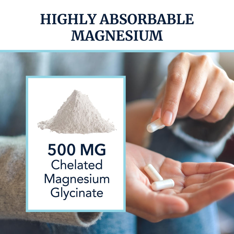 [Australia] - Magnesium Glycinate 500mg | Chelated for Muscle Relaxation, Bones, Heart, Nerve, Sleep & Calm Support for Women & Men | High Absorption Magnesium Chelate Supplement & Bisglycinate Complex | 120ct 