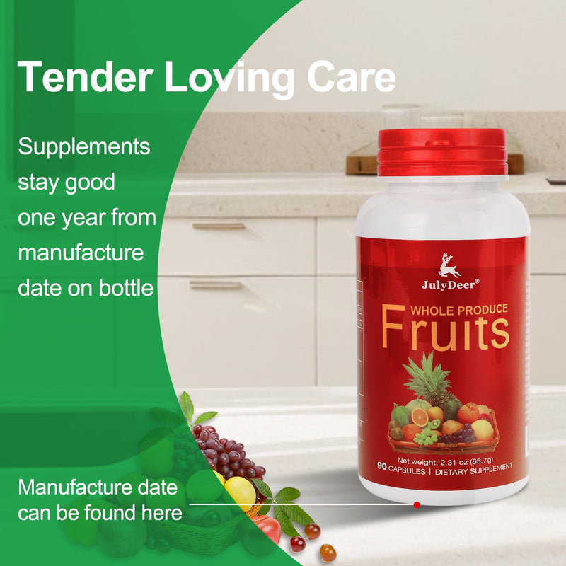 JulyDeer Fruits Supplement Balance of Natural – 90 Total Vegetarian Caps | 16 Whole Fruits Blend | Fresh Superfood Formula with Vitamins and Minerals for Daily Energy Replenishment, Boosting Vitality Fruit