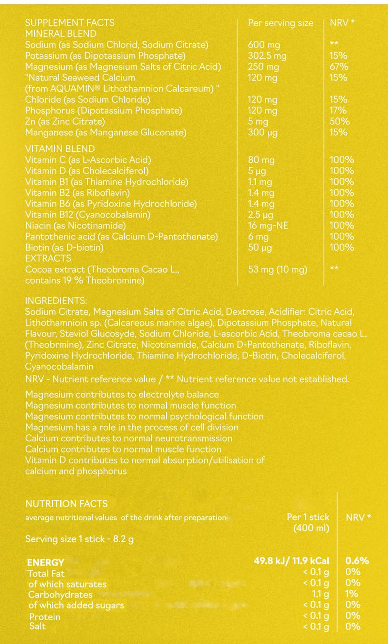Maximus Fit Electrolytes Powder Sachets, Electrolyte Drink Mix Hydration Pack – Sodium, Magnesium Citrate, Vitamin C, B1, B2,B3,B6,B7,B12 – Natural Marine Plant Calcium & Zinc – 30 Sticks - Lemon/Lime 30 Servings (Pack of 1)