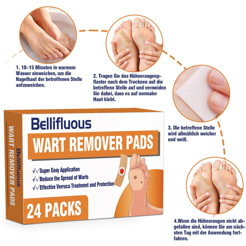 [Australia] - Bellifluous Wart Remover, Pack of 24 Corn Plasters for Children Adults, Remove Warts for Hands, Feet, Face, Fingers, Effective Wart Plasters, Pads, Painless Corn Remover 