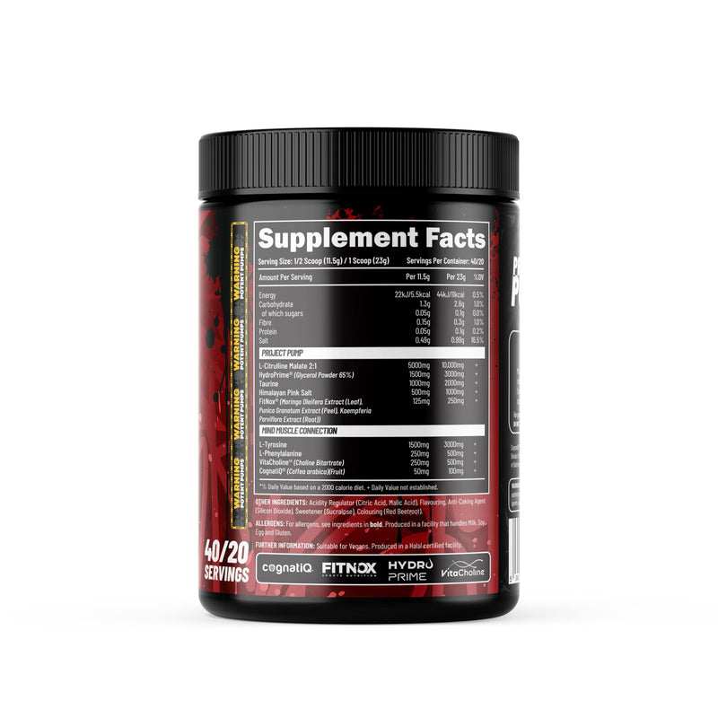 Efectiv Project Pump Pre Workout Powder - Stimulant Free Pre Workout with Citrulline, Nitrosigine, Rednite for Vicious Pumps & Enhanced Focus - Vegan, 40 Servings, Made in UK, Cherry Breeze Flavour