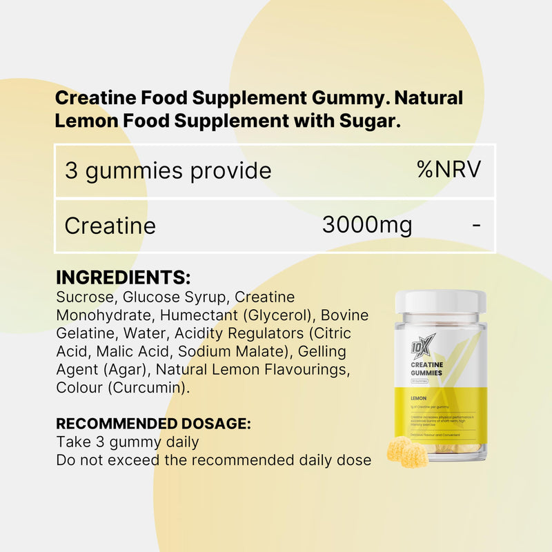 Creatine Gummies – Lemon | 1g Creatine Monohydrate | Vegan | Muscle, Strength & Brain Support | Women’s Hormone-Friendly | Pre workout Creatine Supplement | 60 Gummies (20 Servings)