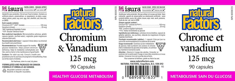 [Australia] - Natural Factors, Chromium & Vanadium 125 mcg, Supports Healthy Metabolism, 90 capsules 
