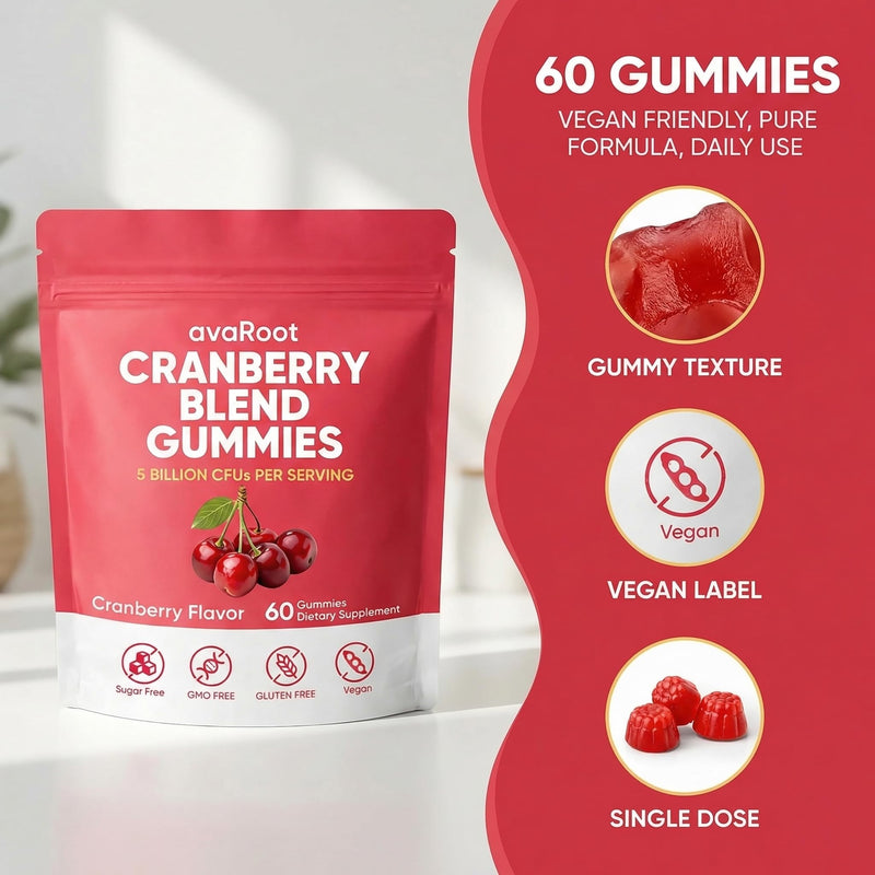 avaRoot Cranberry Blend Gummies - Women's Balanced pH, Cranberry & Probiotic Formula with Vitamin C for Women’s Wellness & Urinary Tract Support - 60 Gummies