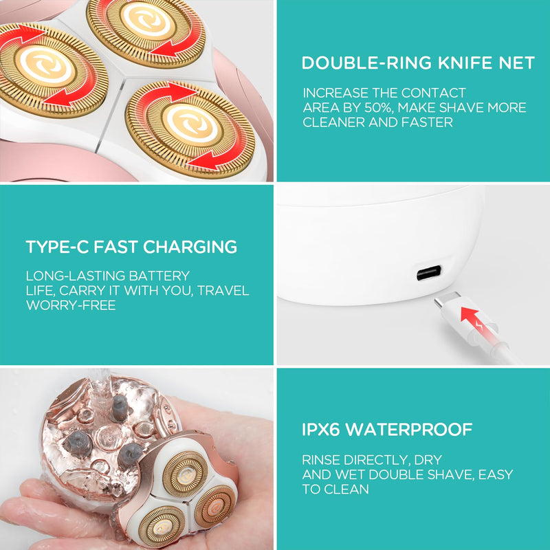 [Australia] - Electric Shaver for Women 3D Floating Blade Rotary Razor Hair Remover for Arms, Legs and Underarms Rechargeable Portable and Safe Wet and Dry Use ES300 White 