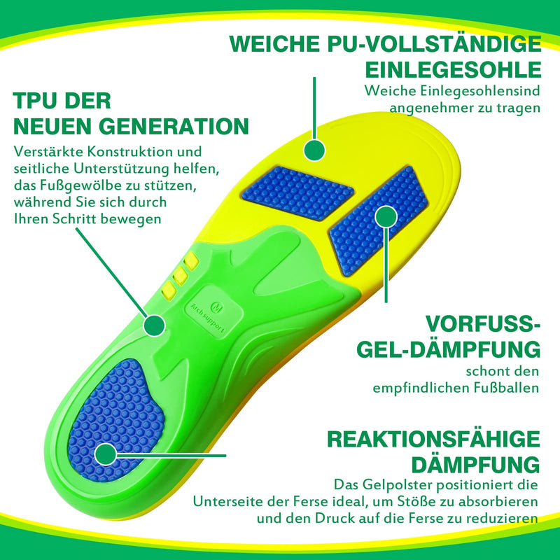 [Australia] - Popzoom Heel Spur Insoles Orthopedic Insoles - Orthopedic Insoles for Flat Feet, Plantar Fasciitis Shoe Insoles - Gel Insoles Sports - S (Green) Green S (EU39-41)-26CM 