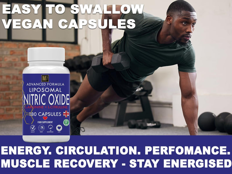 Nitric Oxide Supplement | L-Arginine, L-Citrulline & Beetroot Complex | 180 Capsules | 3 Month Supply, 2-A-Day | Liposomal Max Absorption | Energy, Circulation & Muscle Recovery Support | UK Company