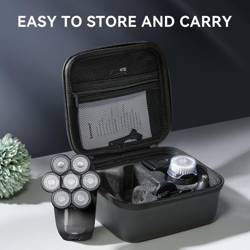 [Australia] - 7D Head Shavers for Bald Men - 5 in 1 Bald Head Shavers for Men, Body Shaver for Mens with Nose Hair & Beard Trimmer IPX6 Waterproof Wet Dry LED Display with Travel Case Cordless Head Razor (Black) Black-1 