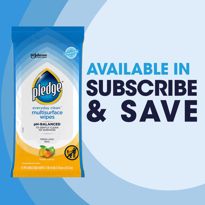 [Australia] - Pledge Multisurface Furniture Polish Wipes, Works on Wood, Granite, and Leather, Cleans and Protects, Fresh Citrus - Pack of 1 (25 Total Wipes) 25 Count (Pack of 1) 