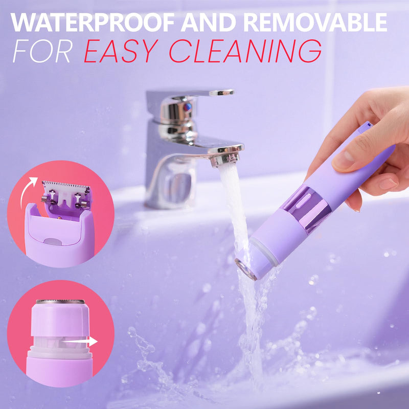 Bikini Trimmer for Women, 2-in-1 Waterproof Dual Head Shaver, Electric Razors for Women (Purple) Purple
