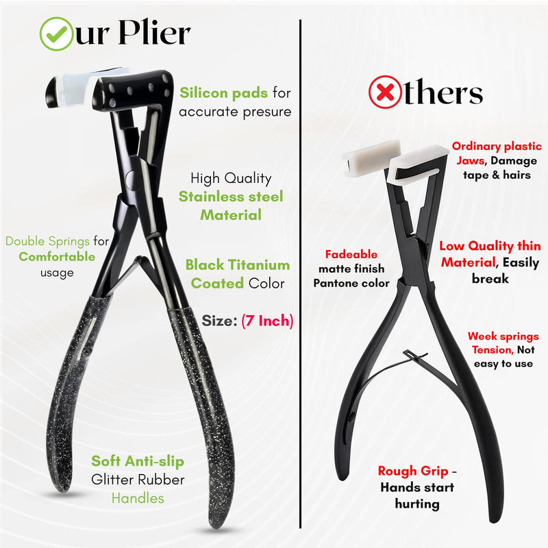 [Australia] - Tape In Hair Extensions Tools Kit – Tape ins Flat Surface Plier, Micro Beads Remover Plier, Sectioning Clips, and Precision Styling Comb for Salon & Home Use (Black) Black 