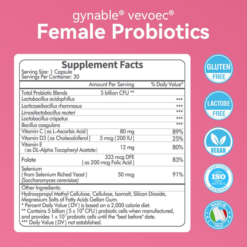 [Australia] - Gynable Vaginal Probiotics for Women,Female Probiotic for pH Balance with Lactobacillus 5 Billion CFU Probiotics Blend,Selenium-Vitamin D3,Promote Healthy Vaginal Odor & Vaginal Flora,30 Count 1 