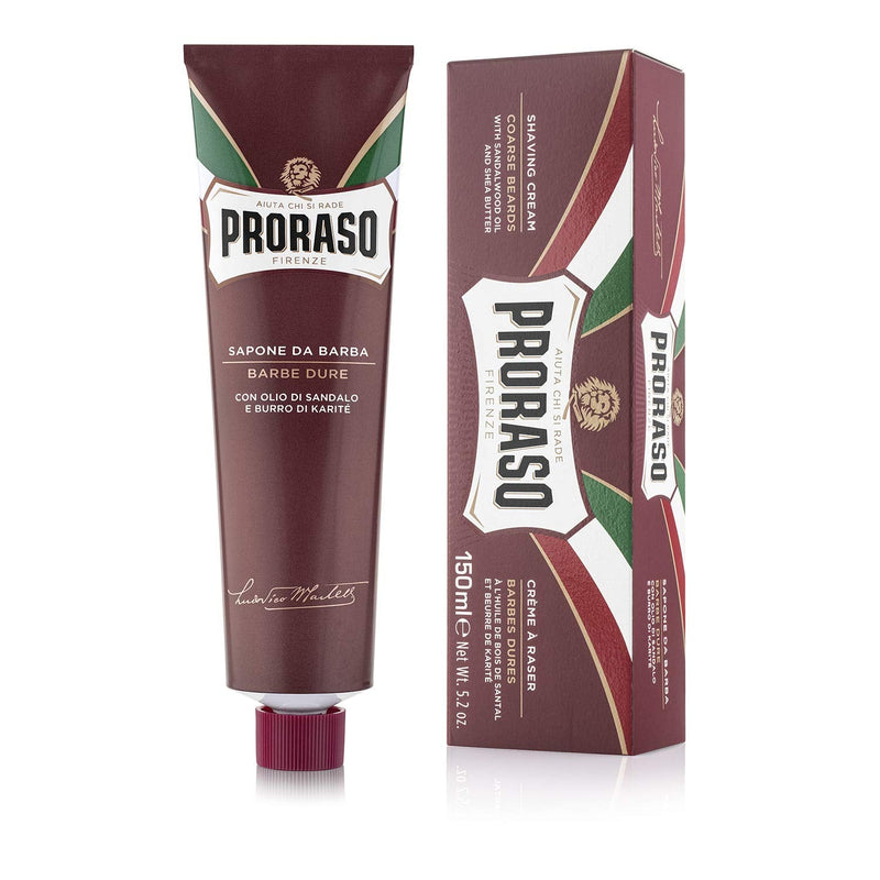 [Australia] - Proraso Shaving Cream Tube for Thick Beards, 150 ml, Intensively Nourishing & Moisturizing Shaving Soap for Men, with Sandalwood and Shea Butter, Made in Italy, Red 