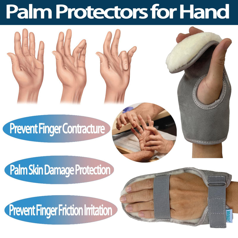 Sheepskin Palm Protector Right Hand Glove Comfortable Palm Pad |Soft Adjustable Pad |for Preventing Finger Contractures Palm Skin Damage Protection Gray 1 Piece Right Hand 1 Piece