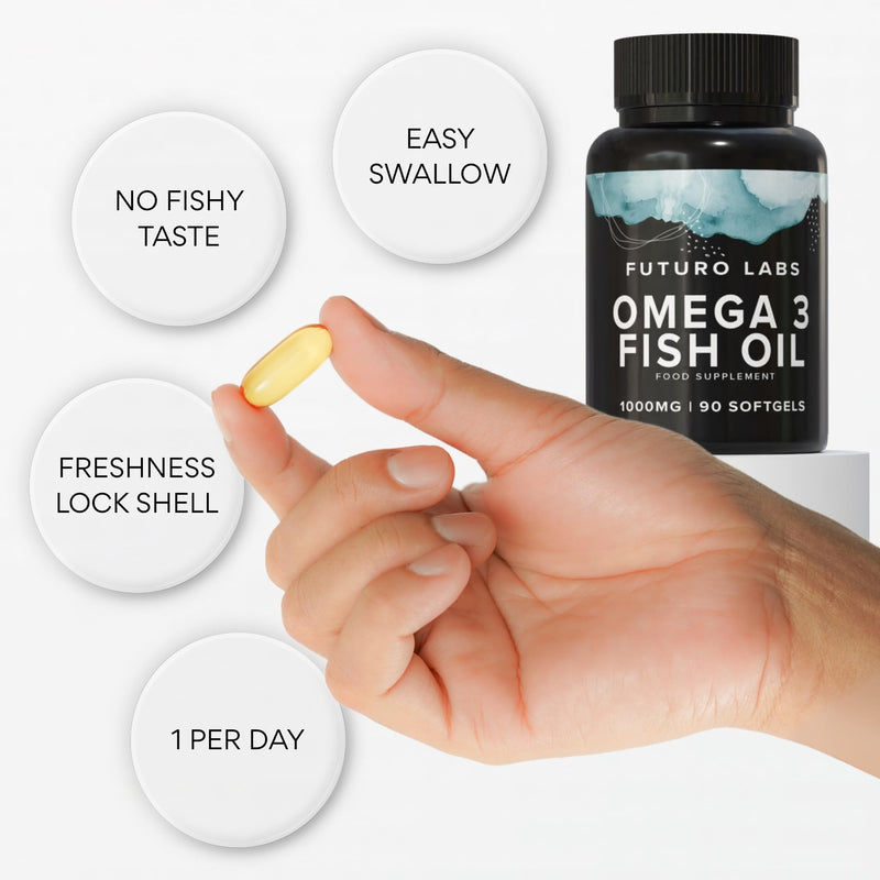 Omega 3 Capsules High Strength with EPA & DHA, (Fish Oil 1,000mg, EPA 180mg, DHA 120mg) Joint Care Supplements, Essential Fatty Acids & Oils Nutritional Supplements (90 Day Supply) UK Made
