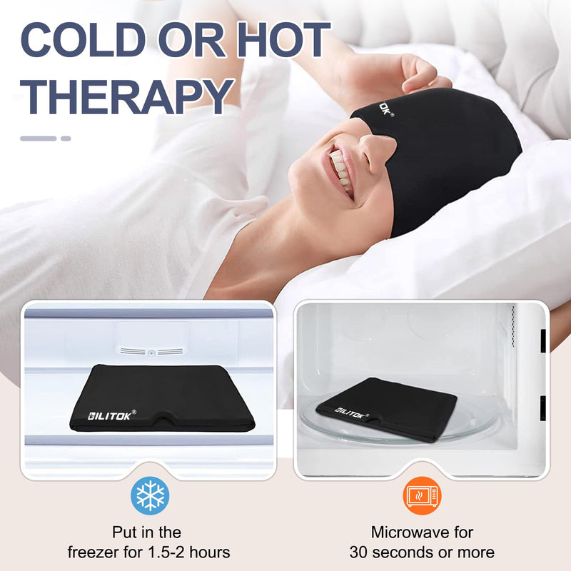 [Australia] - Migraine Headache Relief Cap, Gel Ice Head Wrap, Hot and Cold Therapy, Headache Eyes Mask for Sinus, Puffy Eyes, Tension and Stress Relief (Black) Black 