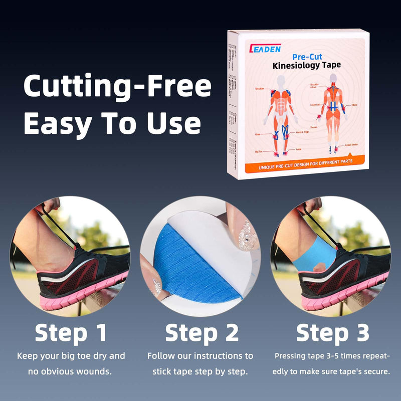 IEADEN Precut Kinesiology Tape, 20 Pcs - Ankle Support & Stability, Ankle Pain Relief - Waterproof & Elastic, Breathable Hypoallergenic Latex-Free Tape, Blue