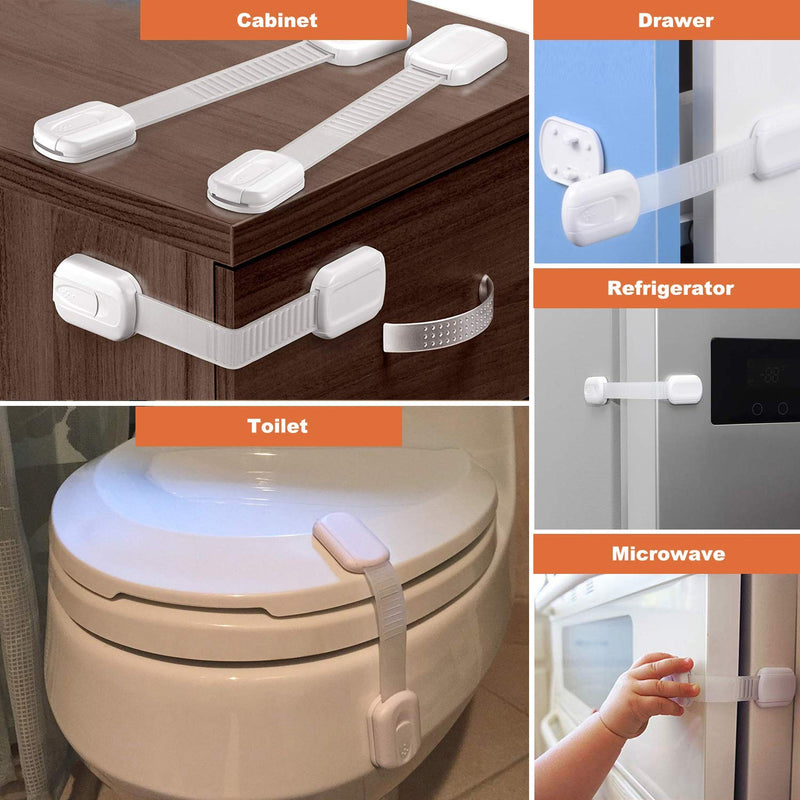 [Australia] - 6 Pack Vmaisi Multi-Use Adhesive Straps Locks - Childproofing Baby Proofing Cabinet Latches for Drawers, Fridge, Dishwasher, Toilet Seat, Cupboard, Oven,Trash Can, No Drilling (White) (6) 6 