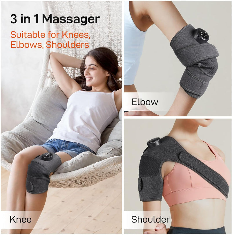 Cordless Knee Massager with Heat and red Light,Knee Brace for Arthritis Pain Relief,Heating Pad for Knee Shoulder Elbow,Gift for Women Men (Black) Black
