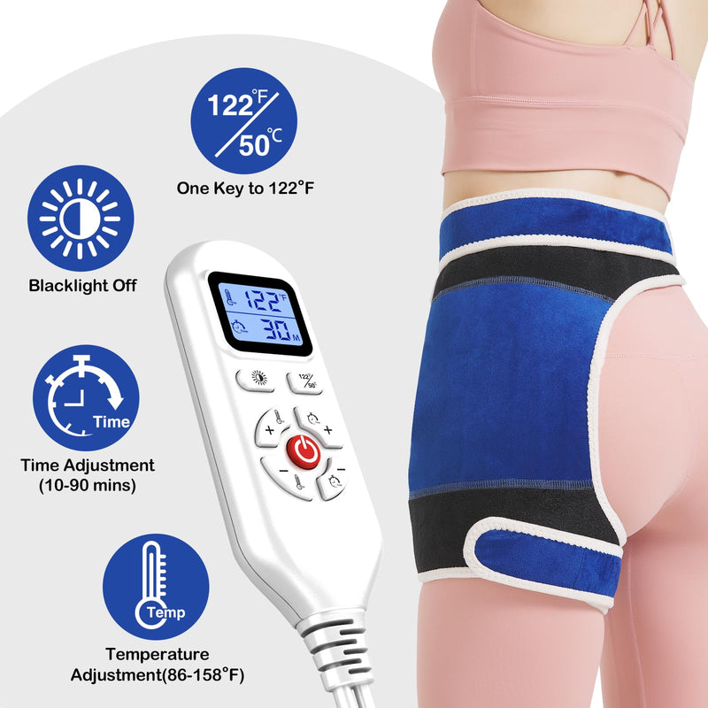 AOKESTE Hip Heating Pad for Hip Pain Relief,Hip Support Brace for Sciatica Pain Relief,Heated Hip Brace with Auto Shut Off,Lower Back/Thigh/Buttock Electric Heat Pad for Men Women,86℉-158℉ Adjust