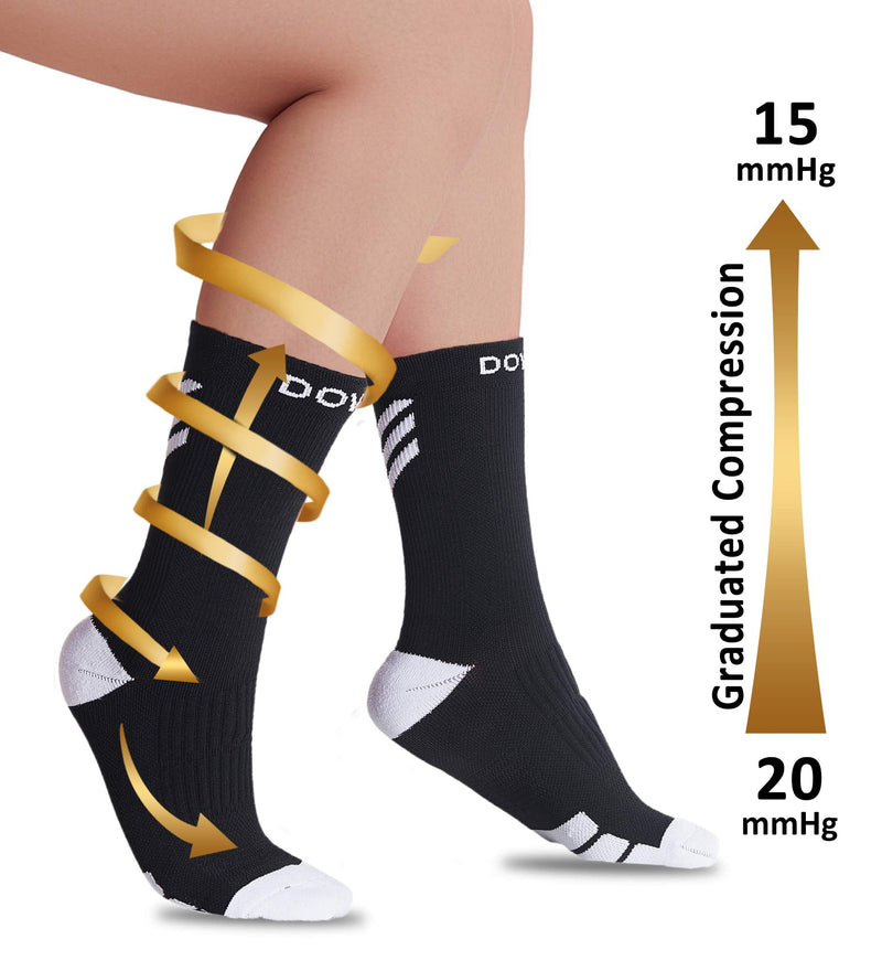 DOVAVA Dri-tech Compression Crew Socks (4/6 Pairs), Comfort Boost Circulation Large-X-Large Black (4 Pairs)