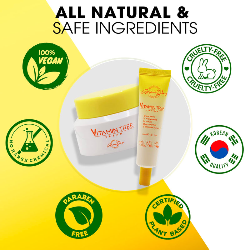 100% Certified Vegan Vitamin Tree Cream. Contains Vitamin C, Provitamin B5, vitamin E & B3. Effective Against Acne & Dark Spots and Sun Damage. Anti-Aging, Anti-Wrinkle Day and Night Cream with Natural Ingredients. 1,69 oz – Made in Korea (Face Cream)