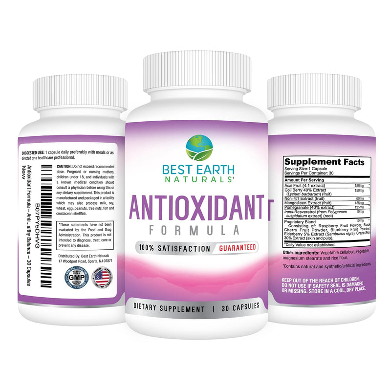 Best Earth Naturals Antioxidant Supplement with Pomegranate, Mangosteen, Goji Berry Capsules for Immune Support - 30 Day Supply (Pack of 2) 30 Count (Pack of 2)