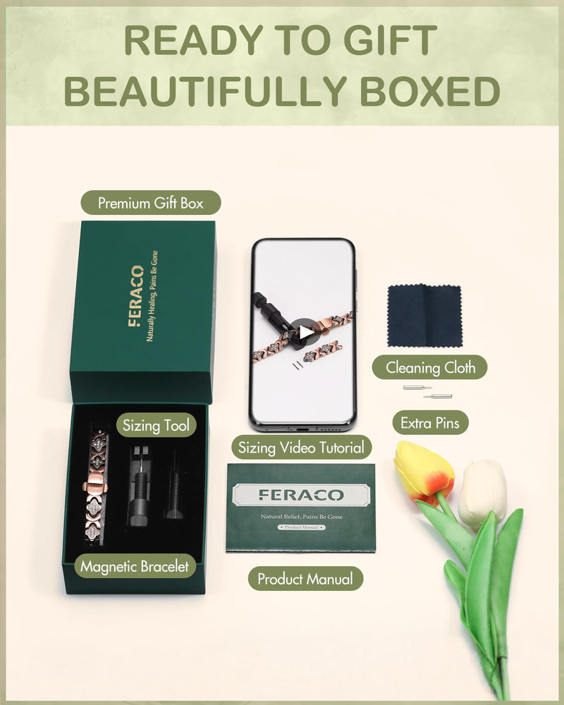 [Australia] - Feraco Pure Copper Bracelets for Women, 5X Ultra Strength Magnetic Bracelet with 5000 Gauss Neodymium Magnets & Upgraded Butterfly Clasp, Adjustable Jewelry Gift Copper Clover 