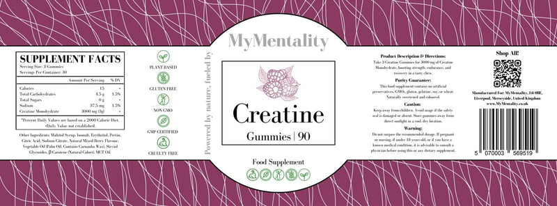 Creatine Gummies 90 Count - 3000mg Creatine Monohydrate per Serving, Vegan & Gluten-Free Formula