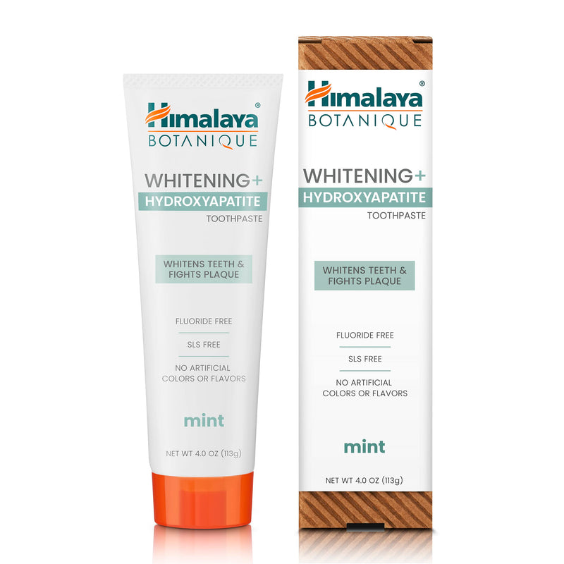 Himalaya Botanique Whitening + Hydroxyapatite Toothpaste, Mint Flavor - Nano Hydroxyapatite to Support Remineralization and Restore Enamel to Strengthen Teeth - Vegan, Gluten Free, 4 oz (Pack of 2) 4 Ounce (Pack of 2)