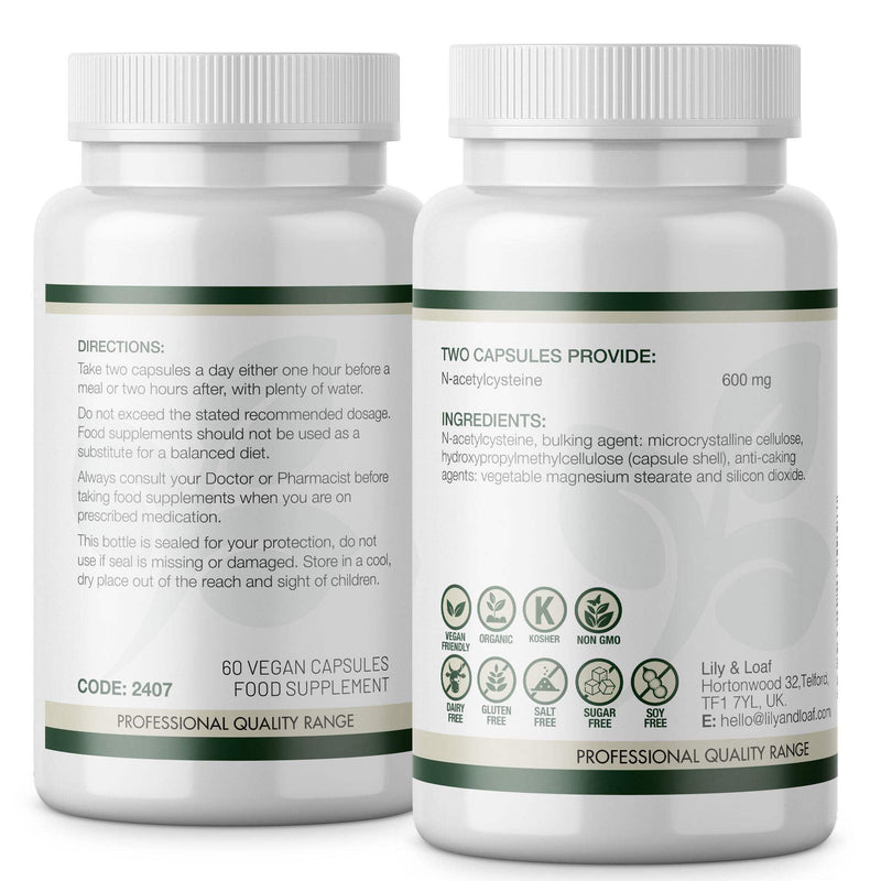 NAC 600mg – 30 Day Supply – N-Acetyl Cysteine – Gluten-Free, Organic, Vegan & Vegetarian Friendly – Antioxidant & Immune Support Supplement